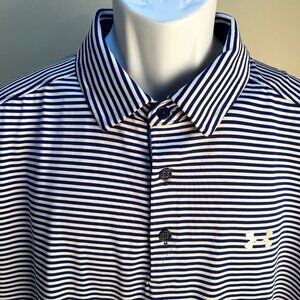 Under Armour Men's blue & white Coldblack heatgear Golf s/s polo shirt XXL EUC